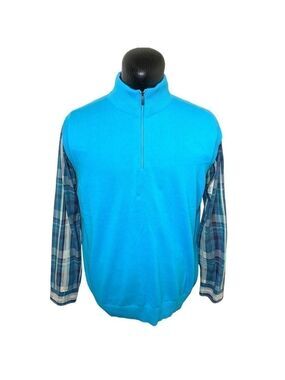 𝅺SOUTHERN Pines Golf Preppy Blue Cotton Knit Sweater Vest 1/4 Zip Relax Fit XXL